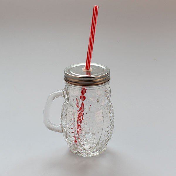 Sklenice se stříbrným víčkem a brčkem Dakls, 350 ml