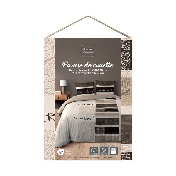 Set copripiumino e federa marrone in cotone per letto matrimoniale/per letto esteso 3 pezzi 260x240 cm So Natural – douceur d'intérieur-image-2