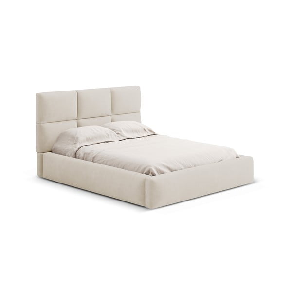 Letto matrimoniale imbottito beige con contenitore con rete inclusa 180x200 cm Libera – Windsor & Co Sofas