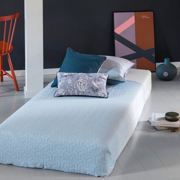 Copriletto in cotone riciclato azzurro per letto matrimoniale 220x250 cm Trio - Mette Ditmer Denmark-image-1