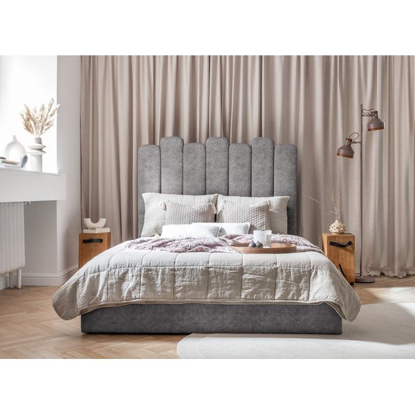 Letto matrimoniale imbottito grigio con contenitore con griglia 140x200 cm Dreamy Aurora - Miuform-image-3