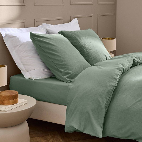 Set copripiumino e federa verde per letto matrimoniale ed esteso 240x220 cm Linella – douceur d'intérieur-image-1