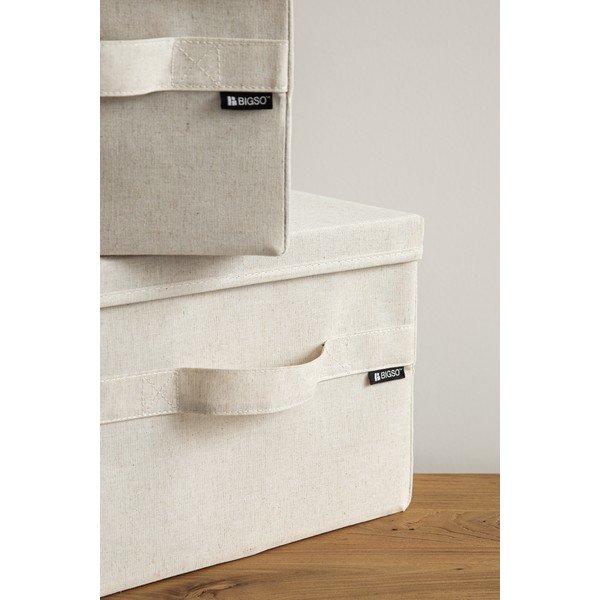 Scatola con coperchio beige in tessuto 31x41x22 cm Soft Storage Medium – Bigso-image-1