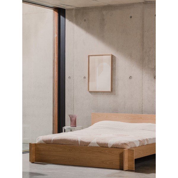 Letto matrimoniale di colore naturale con effetto rovere in truciolato/in compensato con rete inclusa 180x200 cm Valt – noo.ma-image-4