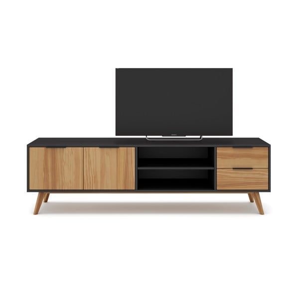 Tavolo TV in pino nero/naturale 180x53 cm Lavis - Marckeric-image-3