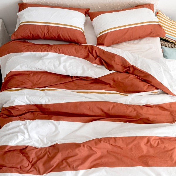 Copripiumino in cotone bianco e mattone per letto singolo 140x200 cm Golden lands - Blanc-image-2