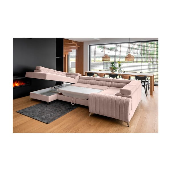 Divano angolare rosa allungabile/con contenitore (con penisola a sinistra/a U) Louis – ELTAP-image-4