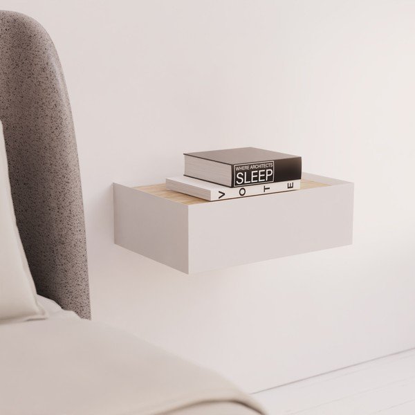 Comodino bianco con piano effetto rovere da parete Arista – Teulat-image-3