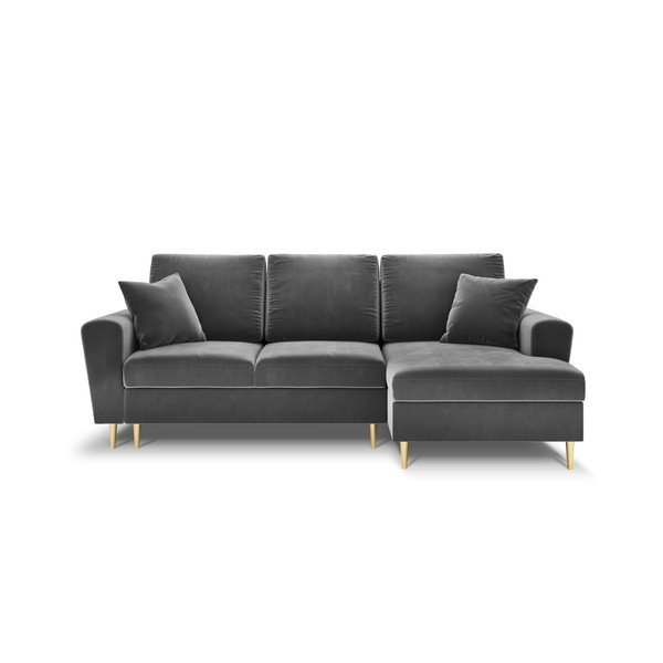 Divano angolare grigio chiaro allungabile e con contenitore (con penisola a destra/con chaise lounge) con rivestimento in velluto Kyoto – Cosmopolitan Design