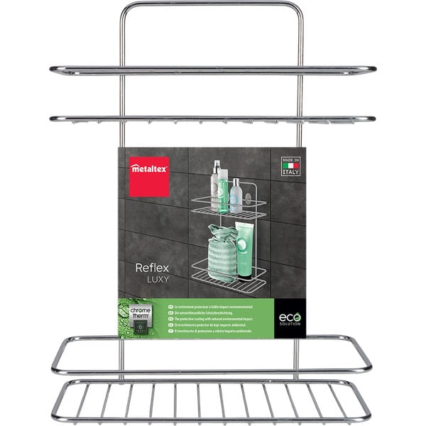 Mensola da bagno da appendere/senza foratura color argento lucido in acciaio Luxy – Metaltex-image-2