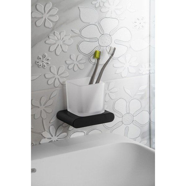 Bicchiere da parete in vetro bianco per spazzolini da denti Flori - Sapho-image-1