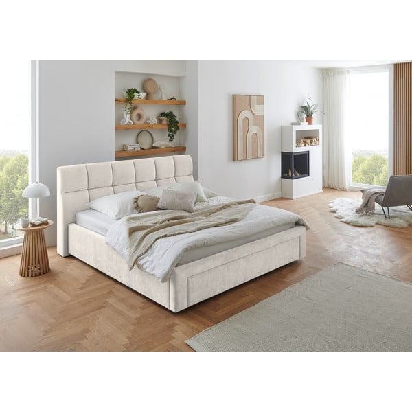 Letto matrimoniale imbottito beige rete non inclusa 180x200 cm Canyon – Meise Möbel-image-2