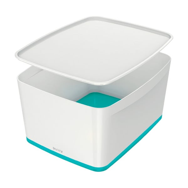 Scatola portaoggetti bianca e turchese con coperchio Office, volume 18 l MyBox - Leitz