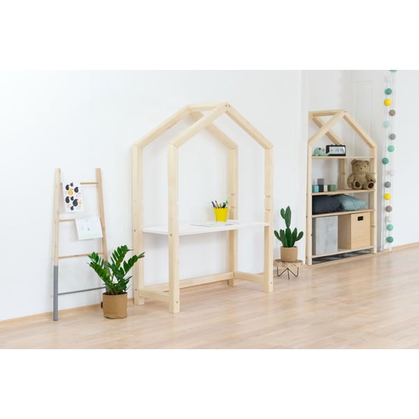 Tavolo in legno bianco a forma di casa Stolly, 97 x 39 x 133 cm - Benlemi