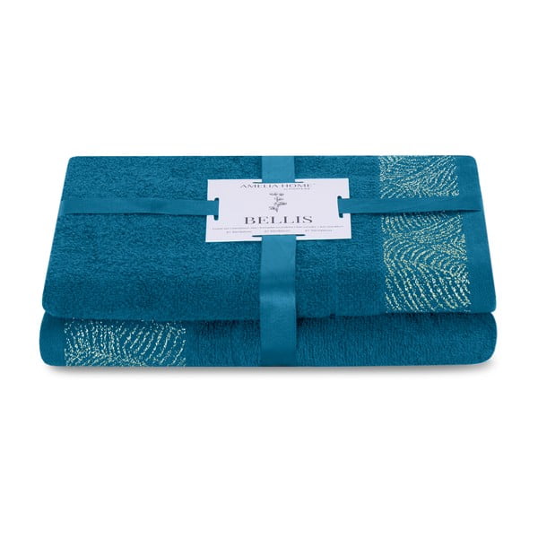 Asciugamani e teli da bagno in spugna di cotone blu scuro in un set di 2 pezzi Bellis - AmeliaHome