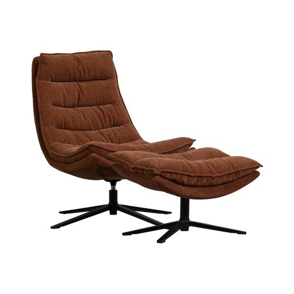 Poltrona con poggiapiedi marrone girevole con rivestimento in ciniglia Kube – WOOOD