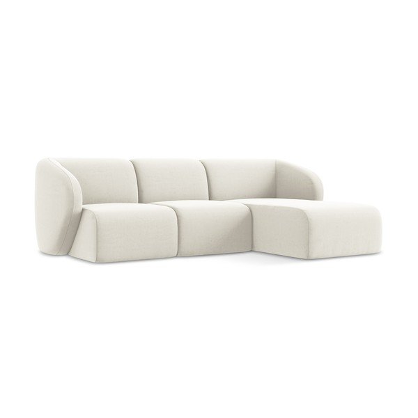 Divano angolare beige (con penisola a destra/con chaise lounge) con rivestimento in velluto Lani – Makamii-image-1