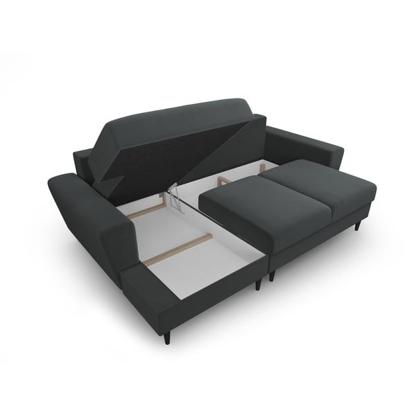 Divano angolare grigio scuro allungabile e con contenitore (con penisola a sinistra/con chaise lounge) con rivestimento in velluto Kyoto – Cosmopolitan Design-image-3
