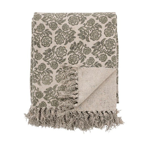 Šedo-zelený vánoční pléd s podílem bavlny Bloomingville Ritchi, 150 x 120 cm