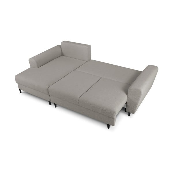 Divano angolare grigio chiaro allungabile e con contenitore (con penisola a sinistra/con chaise lounge) con rivestimento in bouclé Kyoto – Cosmopolitan Design-image-2