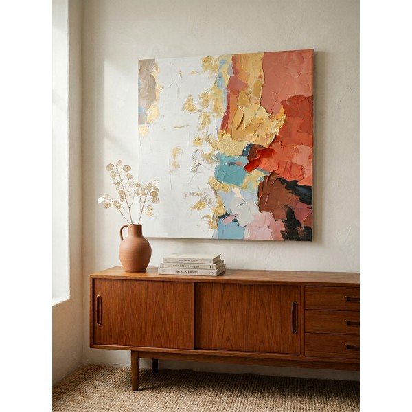Dipinto stampato/con elementi dipinti a mano dipinto su tela 80x80 cm Crown – Bizzotto-image-1