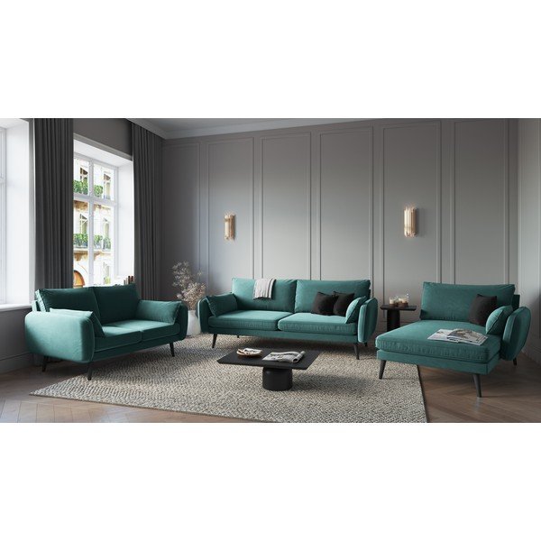 Poltrona lounge in velluto blu petrolio con gambe nere , angolo destro Lento - Kooko Home-image-1