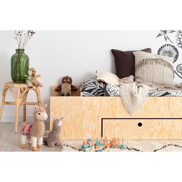 Letto da bambini estraibile di colore naturale con contenitore con rete inclusa 70x160 cm MLC – Adeko-image-2