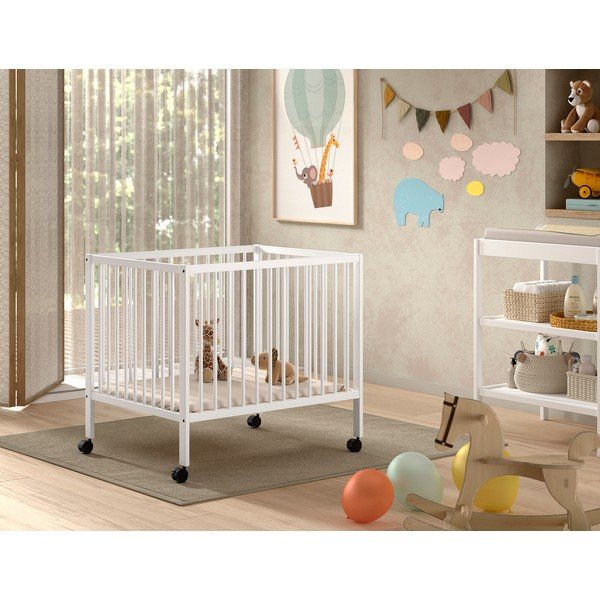 Lettino bianco in faggio massiccio con altezza regolabile/con ruote 95x75 cm Dino – Vipack-image-1