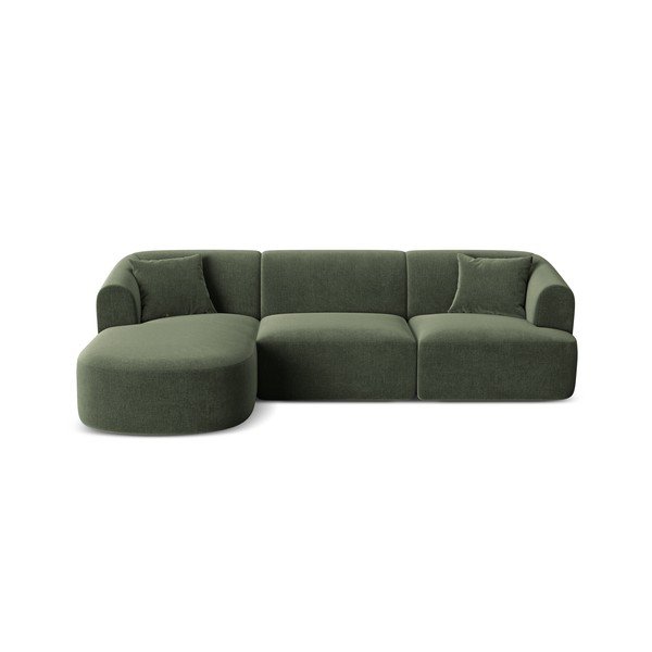 Divano angolare verde (con penisola a sinistra/con chaise lounge) con rivestimento in velluto Campi – Cosmopolitan Design