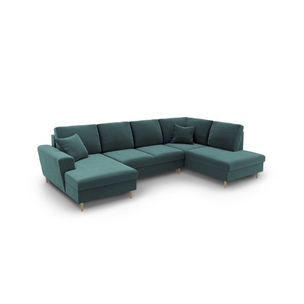 Divano angolare color petrolio allungabile e con contenitore (con penisola a destra/a U) con rivestimento in velluto Kyoto – Cosmopolitan Design-image-1