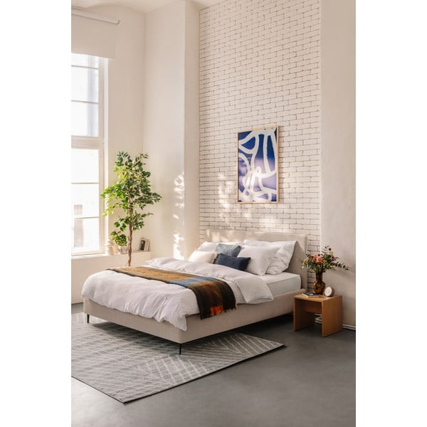 Letto matrimoniale imbottito beige con rete inclusa 160x200 cm Noira Slim – Bonami Selection-image-1