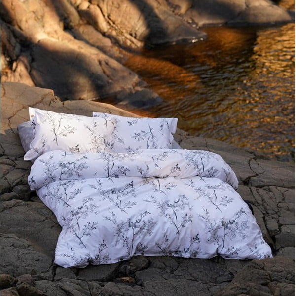 Set copripiumino e federa bianco/grigio in cotone renforcé per letto singolo 140x200 cm White Floral – Mila Home Luxury-image-1