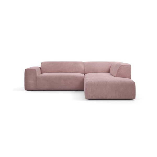 Divano angolare in velluto a coste rosa, 260 cm, angolo destro Karen - Marie Claire Home