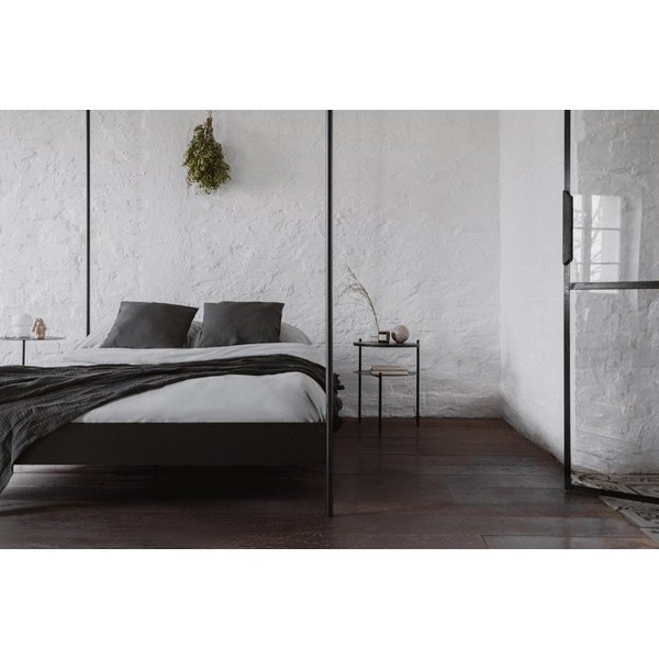 Letto matrimoniale nero in acciaio senza testiera/con baldacchino con rete inclusa 200x200 cm Eton – noo.ma-image-3