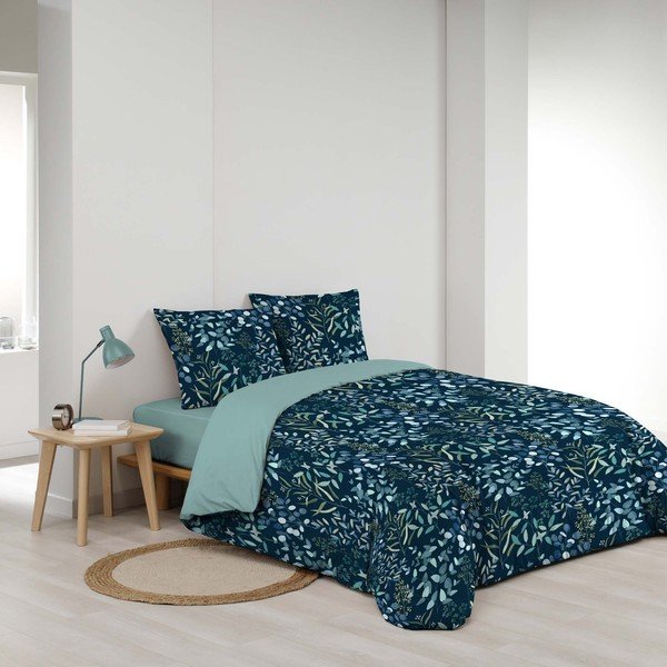 Set copripiumino e federa blu in cotone per letto matrimoniale 3 pezzi 200x200 cm Stacy – douceur d'intérieur-image-3