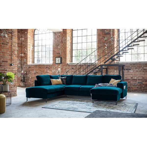 Divano letto angolare in velluto color petrolio (angolo sinistro) Lofty Lilly - Miuform-image-3