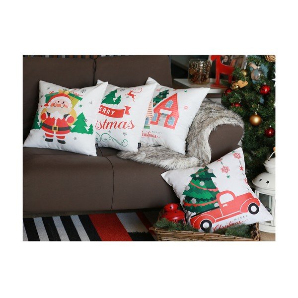 Federa natalizia bianca Mike & Co. NEW YORK Auto e albero di Natale al miele, 45 x 45 cm - Mike & Co. NEW YORK-image-1