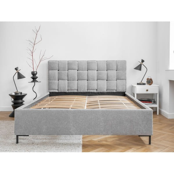Letto matrimoniale imbottito grigio chiaro con rete inclusa 160x200 cm Eve – Miuform-image-2