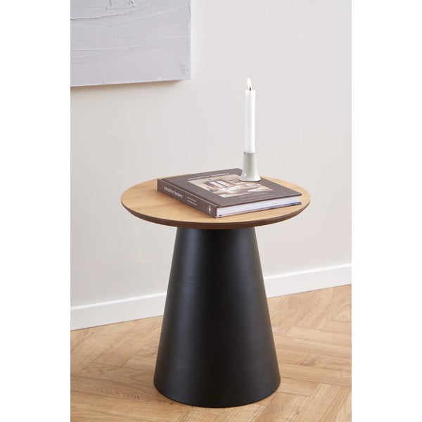 Tavolino rotondo nero e naturale con piano in rovere ø 45 cm Soli - Actona-image-2
