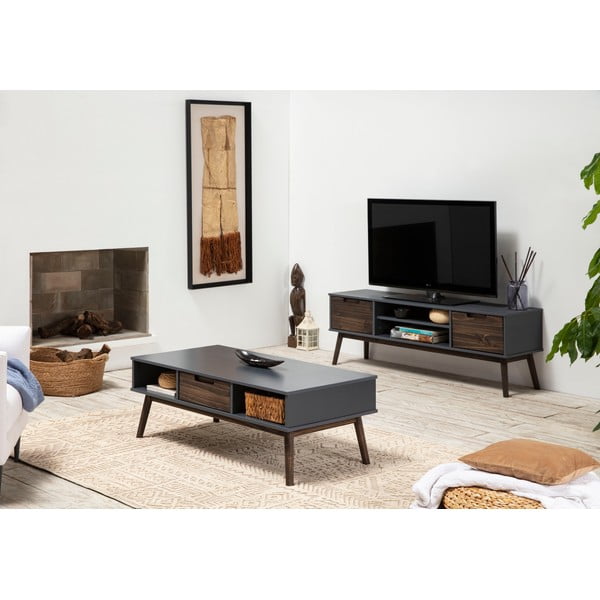 Tavolo TV in pino antracite/marrone scuro 140x52,5 cm Nussa - Marckeric-image-1