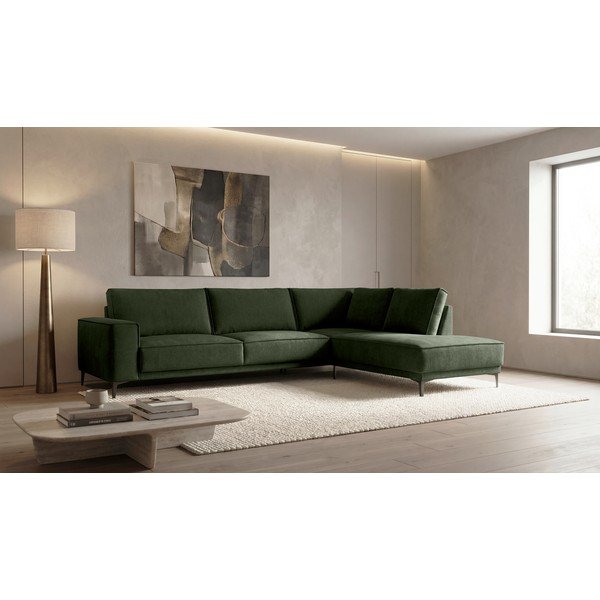 Divano angolare verde (con penisola a destra/a L) con rivestimento in ciniglia Copenhagen – Scandic-image-1
