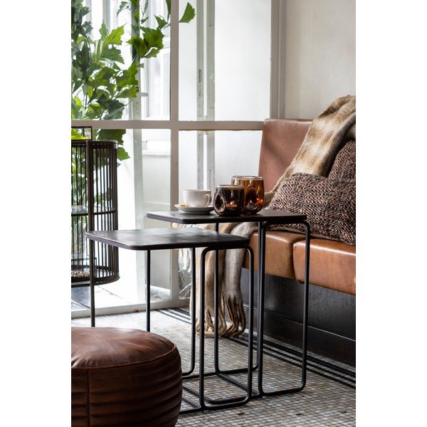 Pouf in pelle marrone ø 50 cm Luka - Light & Living-image-1
