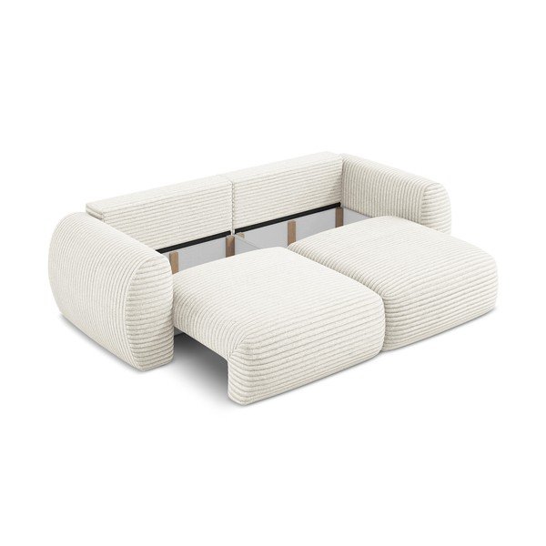 Divano beige allungabile/con contenitore con rivestimento in velluto a coste 266 cm Kini – Makamii-image-4