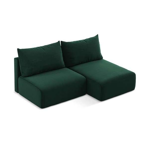 Divano angolare verde scuro allungabile/con contenitore (con penisola a destra/con chaise lounge) con rivestimento in velluto Kalena – Makamii-image-3