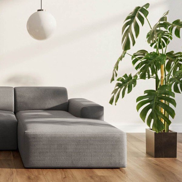 Divano angolare grigio (con penisola a destra e chaise lounge) rivestito in velluto a coste Villet – Rodier-image-3