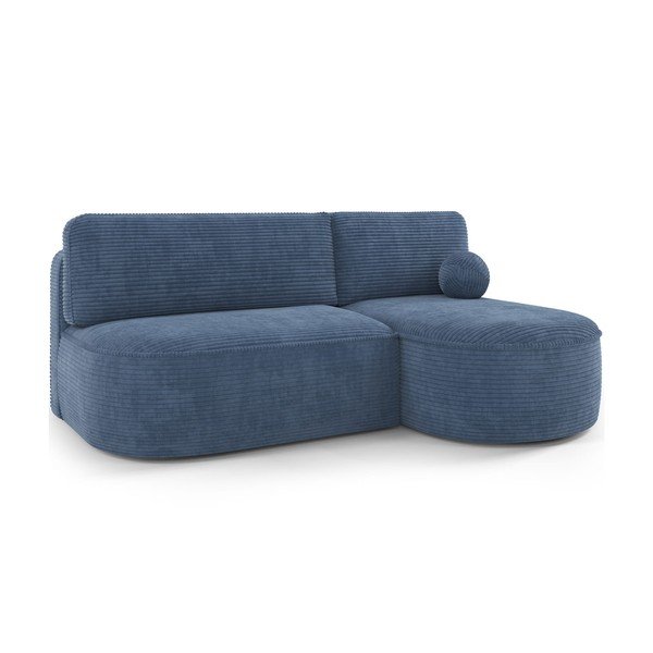 Divano angolare blu scuro allungabile/con contenitore (con penisola a destra/con chaise lounge) con rivestimento in velluto a coste Livosa – ELTAP