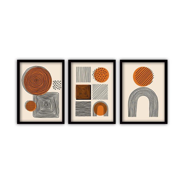 Set di 3 dipinti in cornice nera Forme, 35 x 45 cm - Vavien Artwork