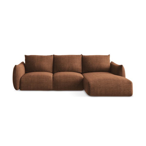 Divano angolare color terracotta allungabile (con penisola a destra/con chaise lounge) Leila – Makamii
