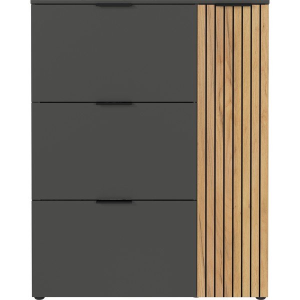 Scarpiera color antracite/di colore naturale con effetto rovere con ante ribaltabili 101x129x19 cm Gibisa – Germania-image-2