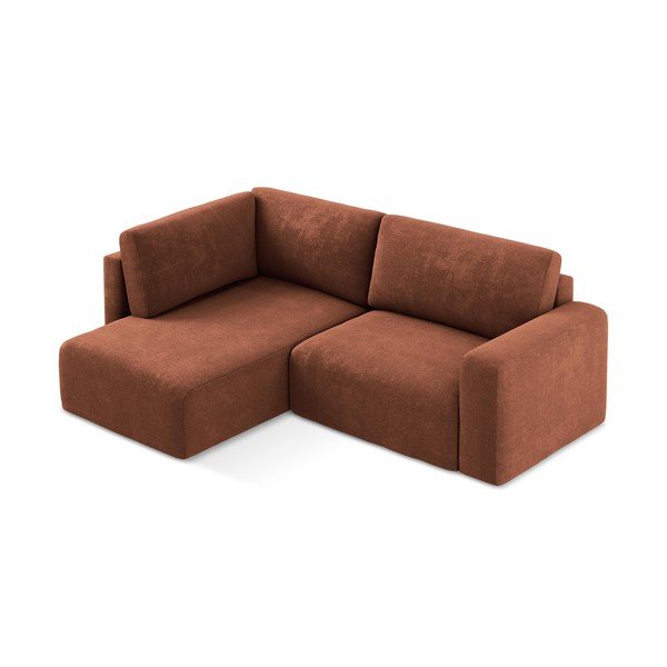 Divano angolare color terracotta allungabile/con contenitore (con penisola a sinistra/a L) con rivestimento in ciniglia Kona – Makamii-image-3